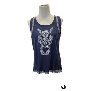 Nygard NWT embroidered top navy blue cotton modal size M